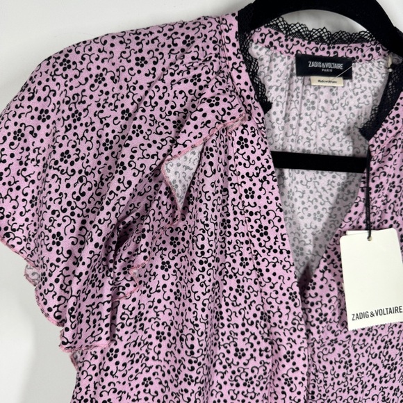Zadig & Voltaire Pink Print Maxi Dress Size XS Flutter Sleeve Romantic - Picture 9 of 16